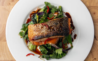 Seared Salmon with Stir-Fried Veg & Tamari Glaze