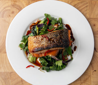 Seared Salmon with Stir-Fried Veg & Tamari Glaze