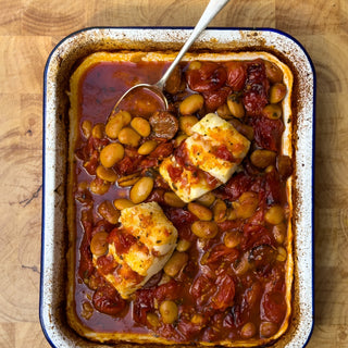 One-Tray Baked Cod & Chorizo Butter Bean Stew
