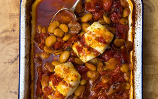 One-Tray Baked Cod & Chorizo Butter Bean Stew
