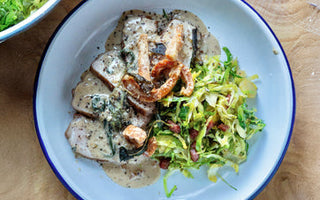 Pork Chops with Creamy Sauce & Leftover Sprouts